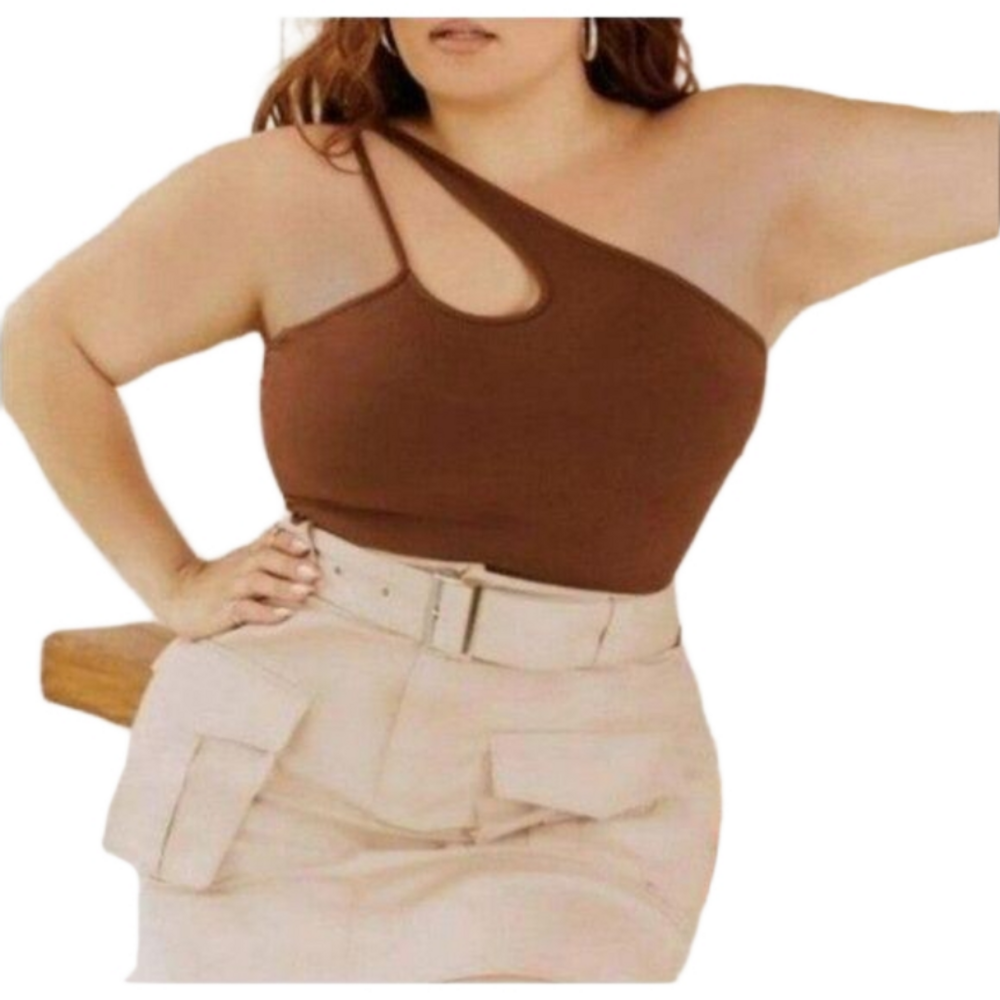 Womens Asymmetric Versatile chocolate plus size top sz.3x